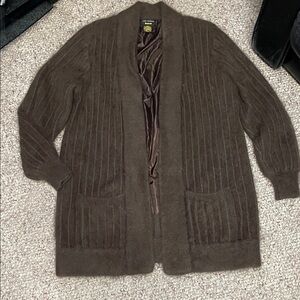 Vintage angora fur Brown long Cardigan style Sweater coat with open pockets